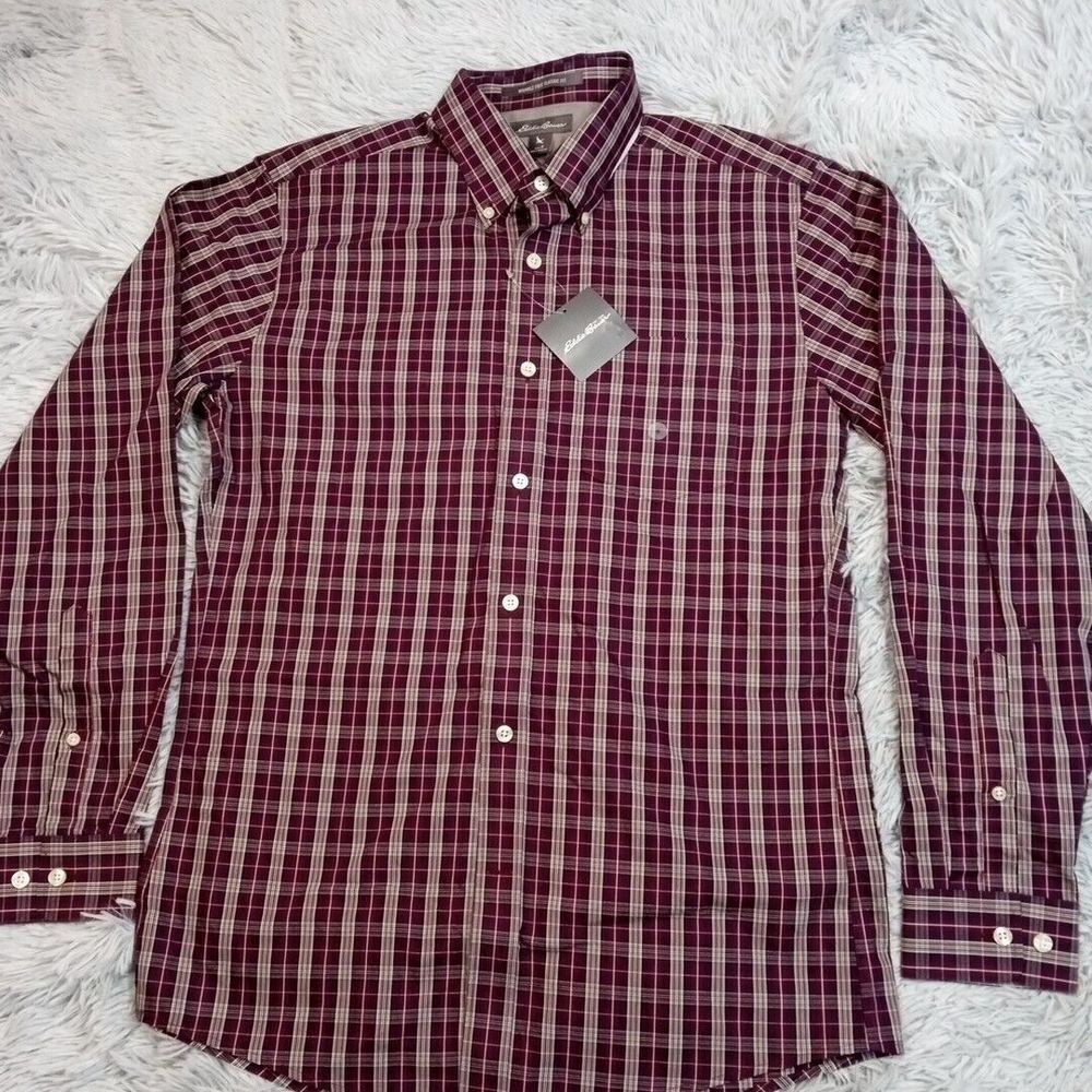 Eddie Bauer Shirt Mens S Plaid Wrinkle Free Classic Fit Pocket Button‎ Up New